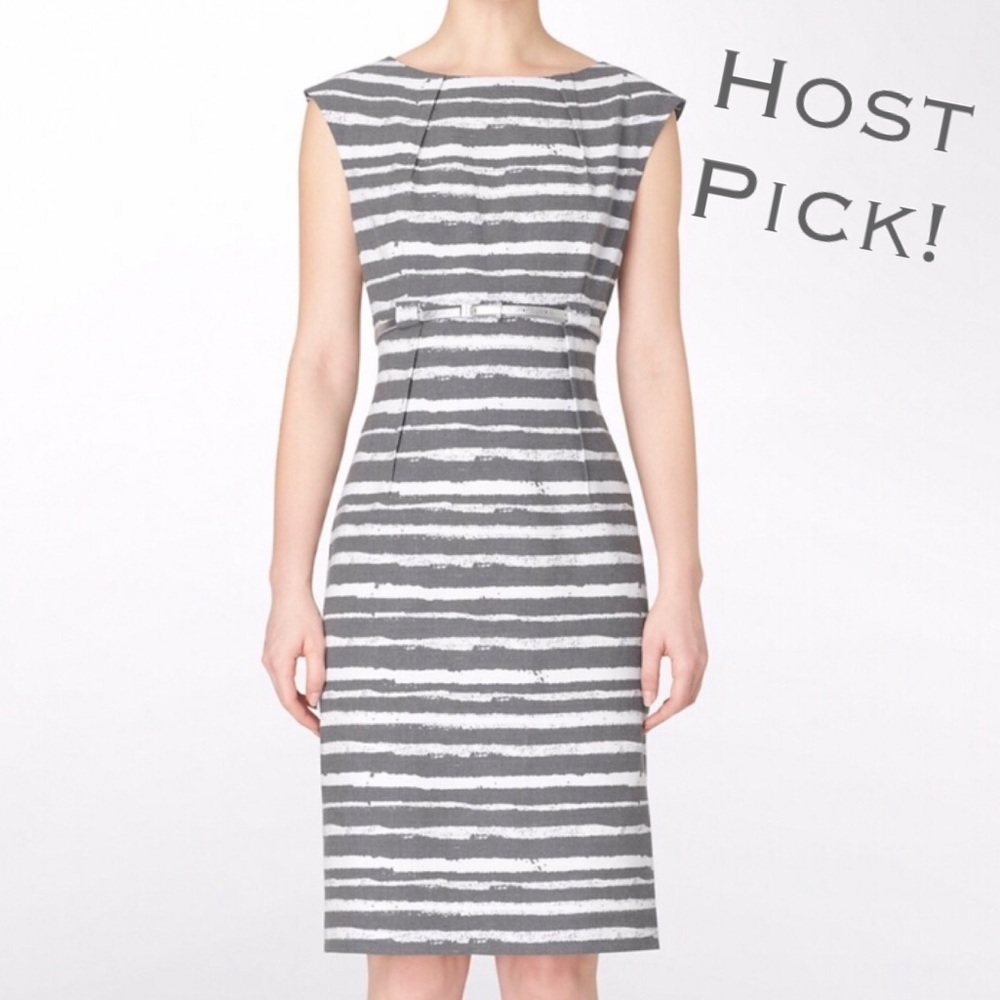 Calvin Klein Striped Pencil Dress Gray and White